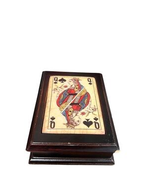 Decorative Queen of Spades Wooden Trinket Box - Black & Brown